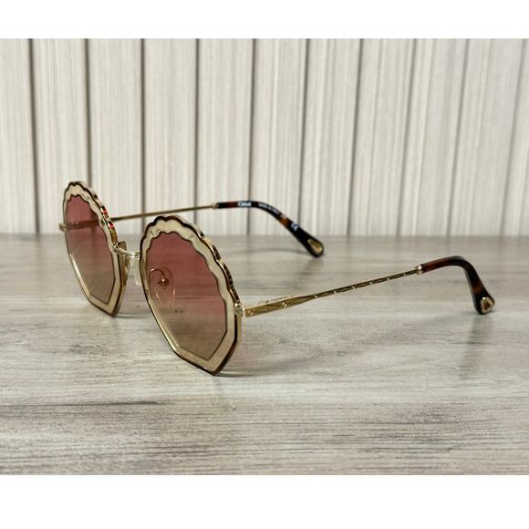 Chloé Gold Brown Geometric Round Sunglasses CH0047S